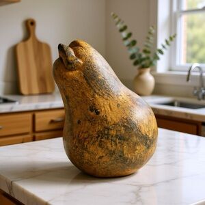 Vintage Paul Strauch Studio 1998 Pear Sculpture - Rustic Art Fruit Still Life